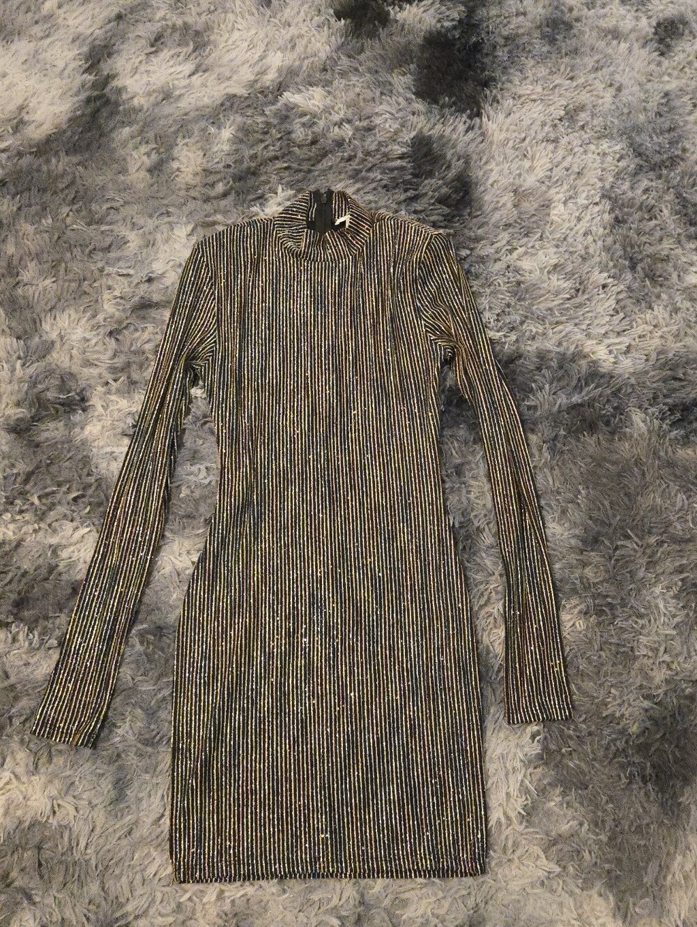 Magnolia Multicolor Metallic Glitter Striped Mock Neck Mini Dress Size Medium